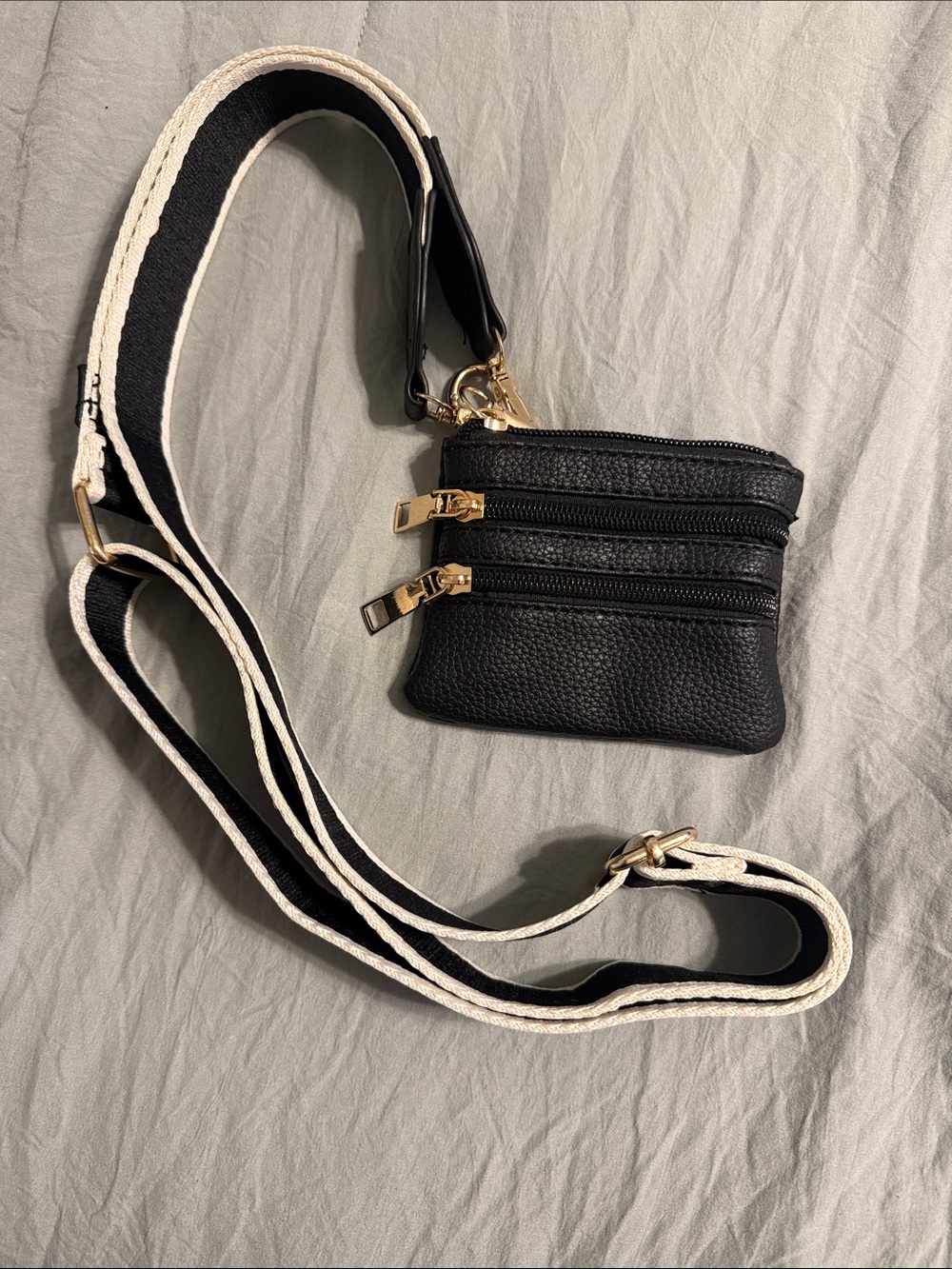 Black Leatherlike Crossbody Phone Purse/Pouch with Contrast Strap